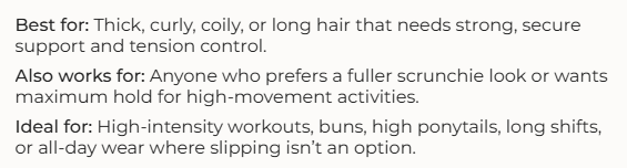 Text describing hair product features for thick, curly, or long hair.
